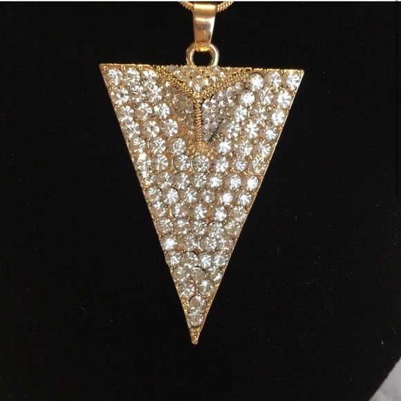 Gold Triangle Pave Long Fashionable Necklace NWT - Picture 2 of 10